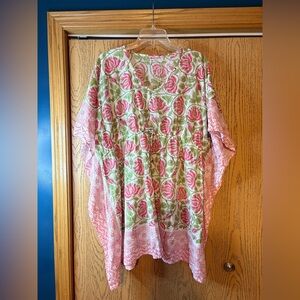 Sevya White & Pink Floral Cinch Waist Tunic Dress EUC